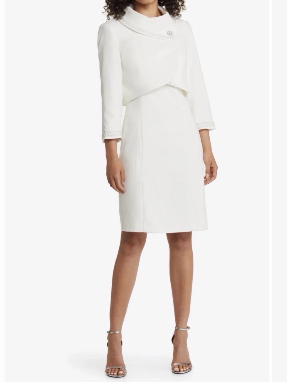 Tahari ASL Beaded Dress Suit Set Jacket & Sheath Dress Ivory Size 6